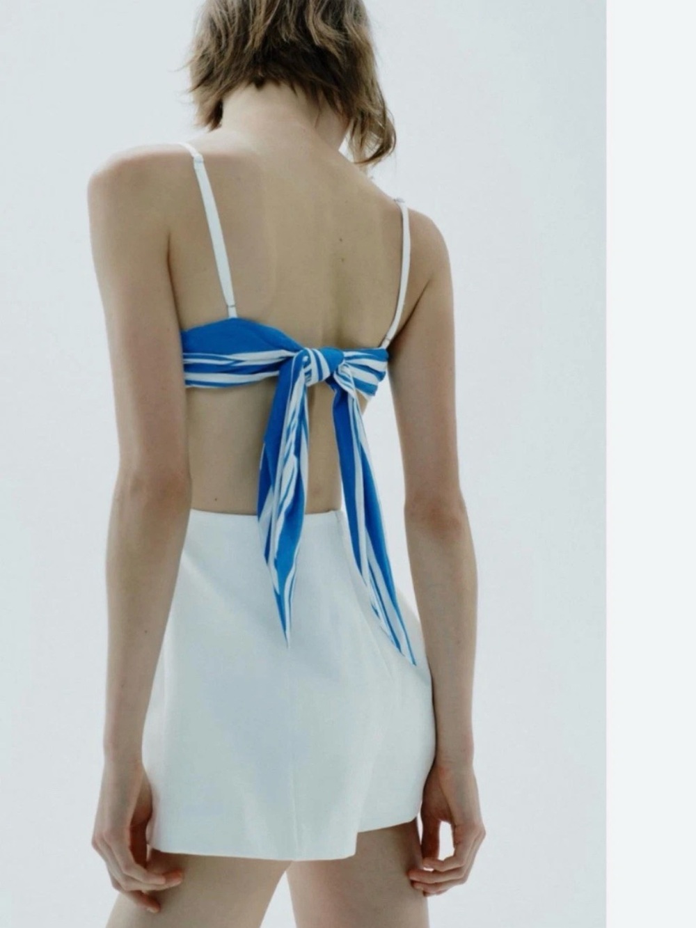 Zara White Romper with Blue Back Tie